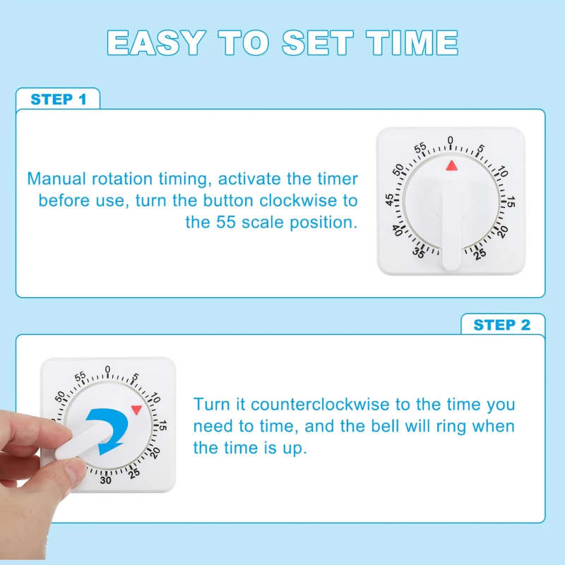 1pc Simple Mechanical Timer Kitchen Small Square Pendulum Timer Reminder High Quality Energy Saving