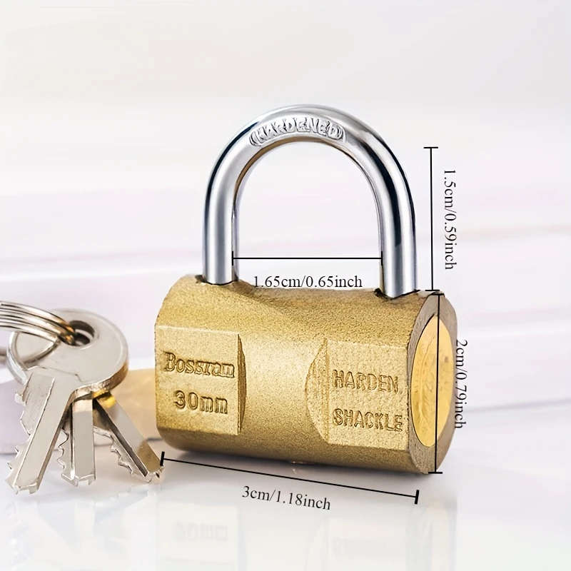 1Pc Heavy Duty Brass Tone Metal Security Lock With Spring Mechanism Anti Theft Hammer Resistant Key