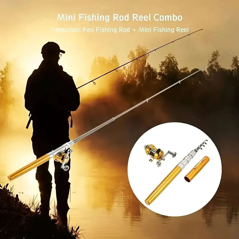 1pc Portable Mini Pocket Fishing Rod with Reel Ultra-Light Aluminum Alloy 99.97cm Extendable Foldabl