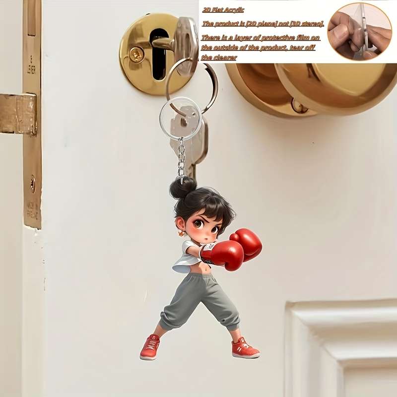 1pc 2D Flat   New Acrylic Keychain New Acrylic Female Boxing Pattern Theme Keychain Small and