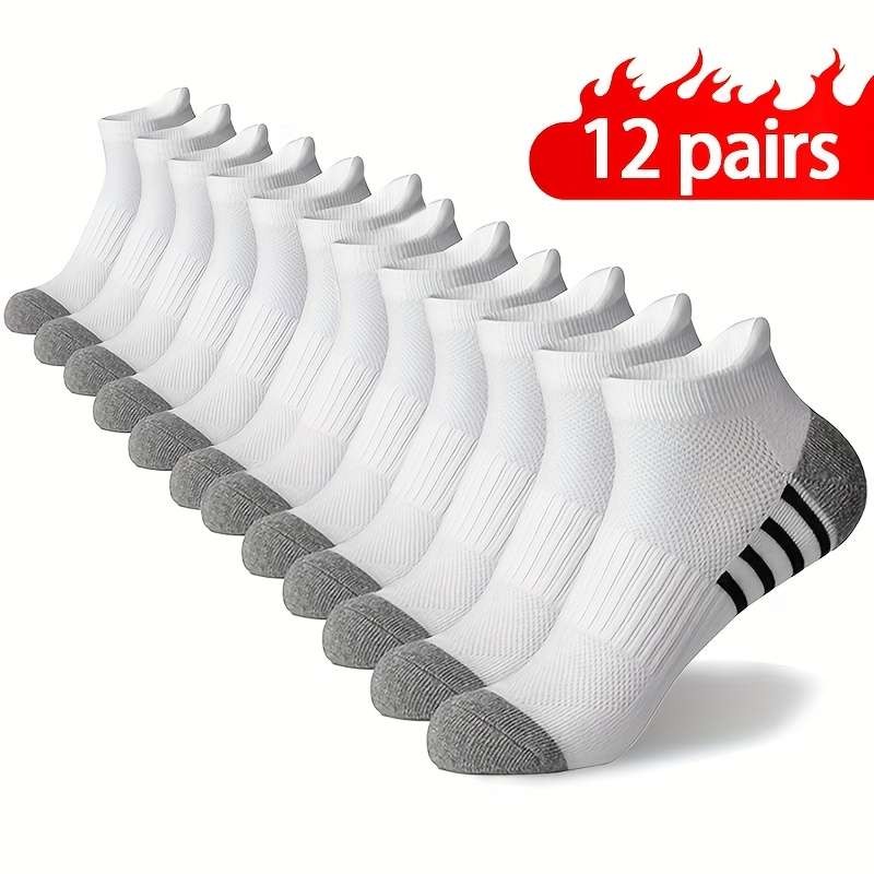 12 Pairs White And Gray One Size High Elastic Socks