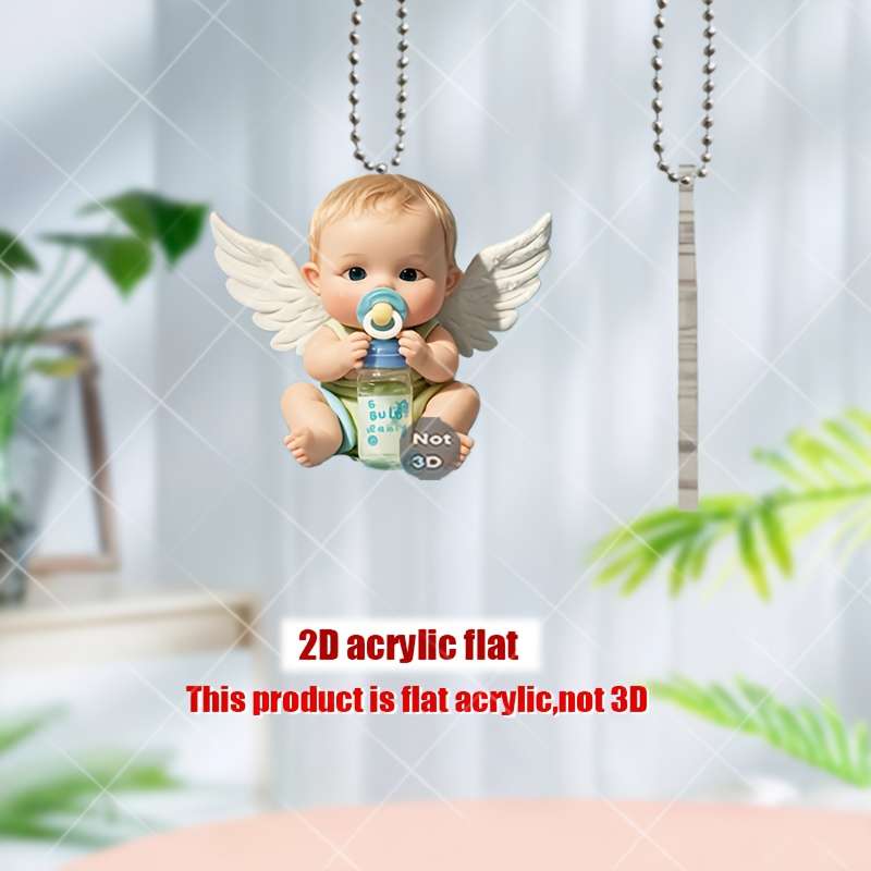 1pc 2D Flat   Angel Youngsters Acrylic Pendant Cute Car Mirror Charm Keychain 5.08cm Flat De