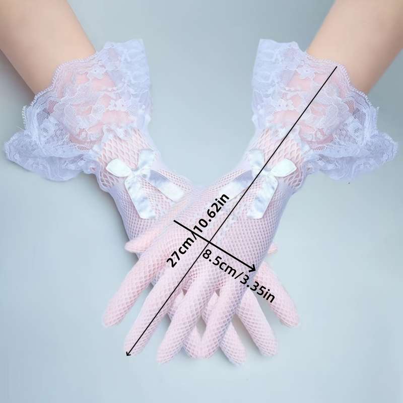1 Pair Black One Size Lace Fishnet Gloves
