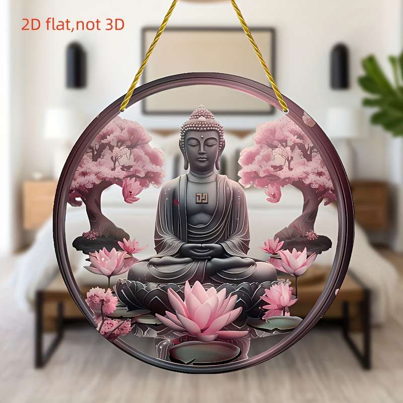 1pc 2D Flat   Classic Acrylic Buddha Wall Hanging Decorative Plaque with Pink for Lotus Sakur