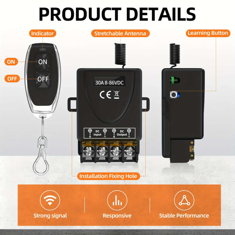 1pc Wide Voltage Wireless Remote Control Switch for Electric Vehicles and Bicycles Remote Control