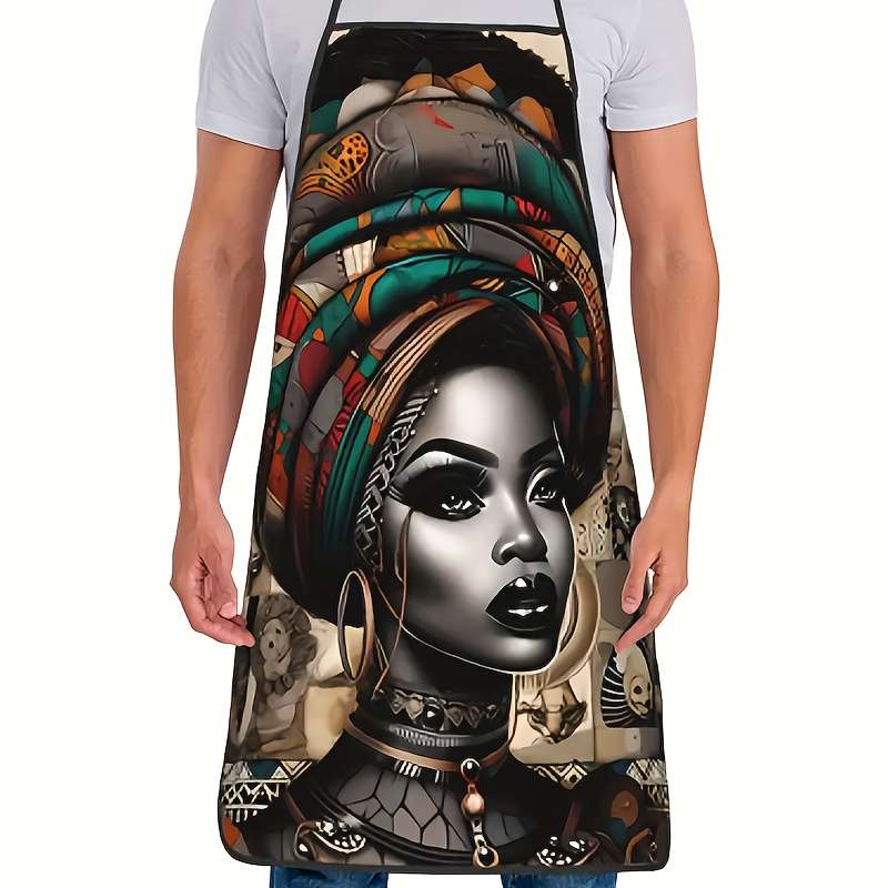 1pc African Woman Vintage Print Apron Durable Polyester 100% Knit Fabric 150g m? Opaque Hand Wa