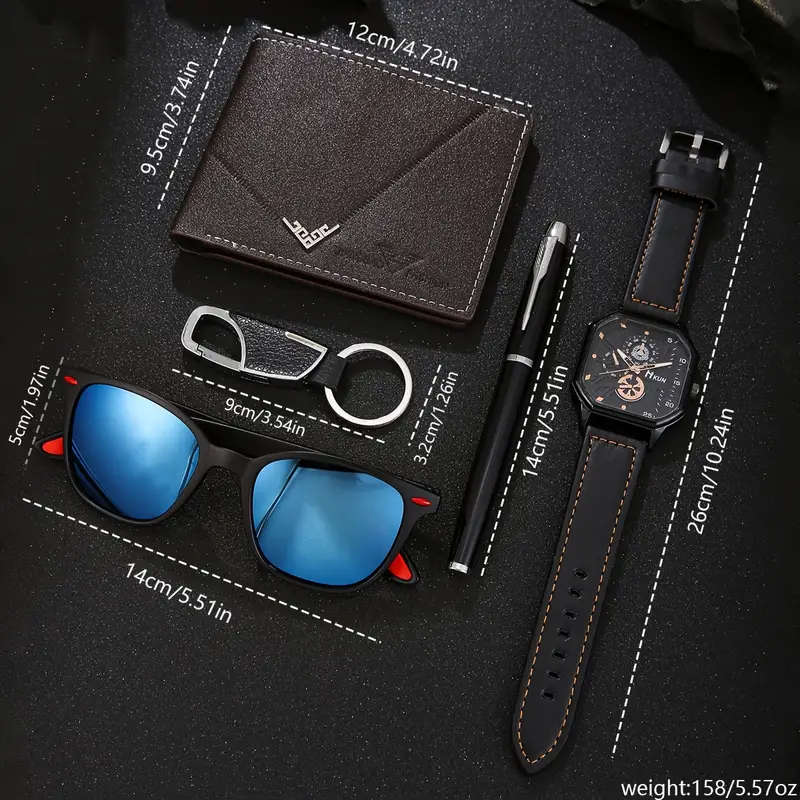 5pcs Men's Business Fashion Wallet Set Faux Leather Light Brown Versatile Elegant for Travel Parties