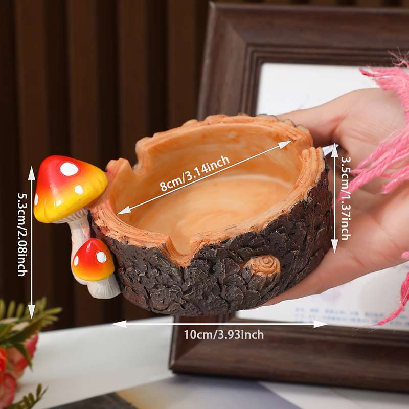 1pc Resin Mushroom Ashtray Creative Round Decorative Gift with Vibrant Red and Orange Mushroo