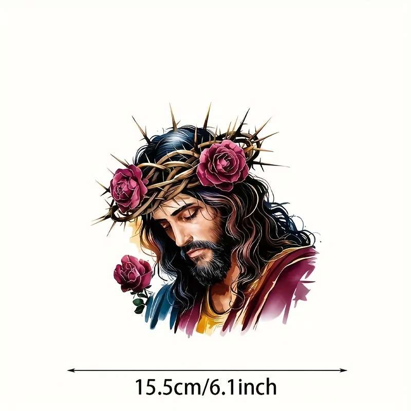 1pc Jesus Head With Rose 15.5cm  6.1in Jesus Christian Themed Stickers