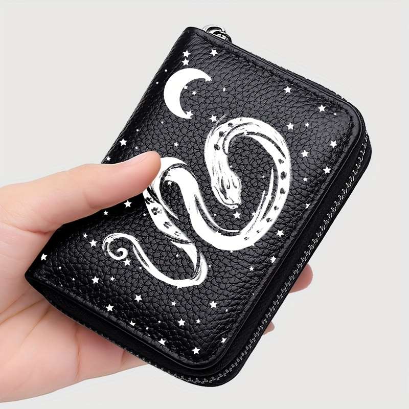 1pc A New Stylish Wallet Featuring a Dark Snake Star And Moon Pattern Designed with Dual Zippers