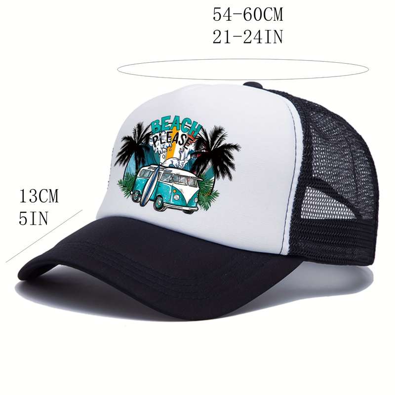 1pc Summer Multicolor Hat Beach Car Print Men's Peaked Cap Street Sunshade Sunscreen Baseball Cap