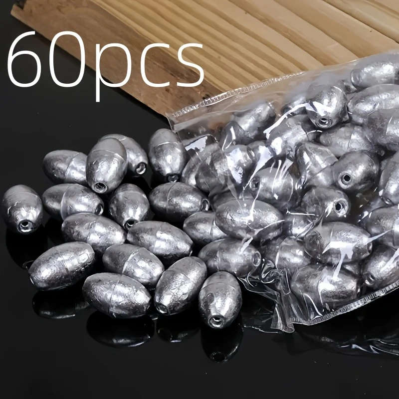 60pcs Olive Shaped Hollow Ferroalloy Fishing Lead Pendant-2 Grams Weight Hollow Design for Long Dist