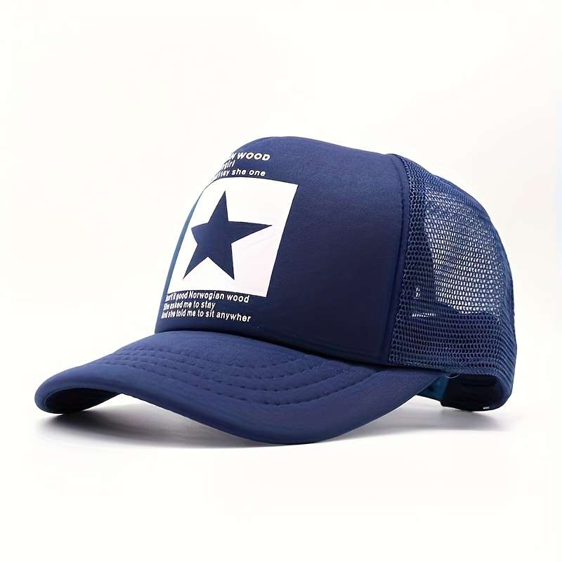 1pc Adjustable Breathable Mesh Trucker Hat with Star Patch Lightweight Sun Protection Baseball Ca