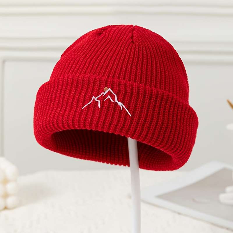 1pc MAKEFGE Embroidered Mountain Flag Acrylic Beanie Stretch Fit Stripe Pattern Lightweight Tog