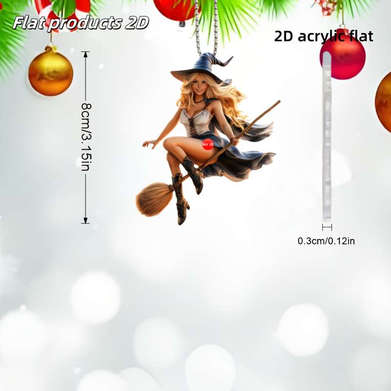 1pc 2D Flat  Princess with Blonde Hair Wearing Witch Hat and Cloak Riding Broom Flying Pendant Made