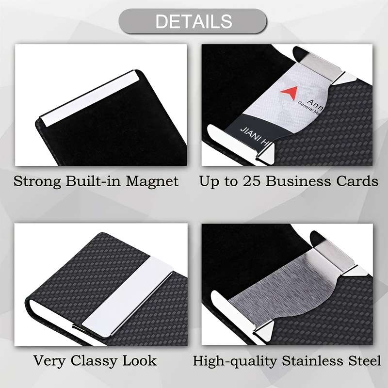 1pc Business Card Holder Faux Leather Business Card Case Pocket Card Holders for Men Or Women Met