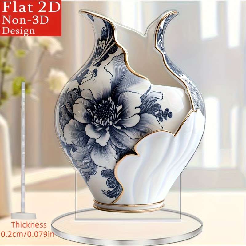 1pc 2D Flat   Bohemian Acrylic Decorative Vase with Elegant Floral Design  Base White