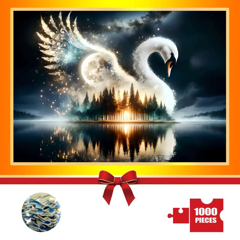1000pcs Mystical Swan Moon Night Sky Puzzle Challenging DIY Brain Teaser for Adul