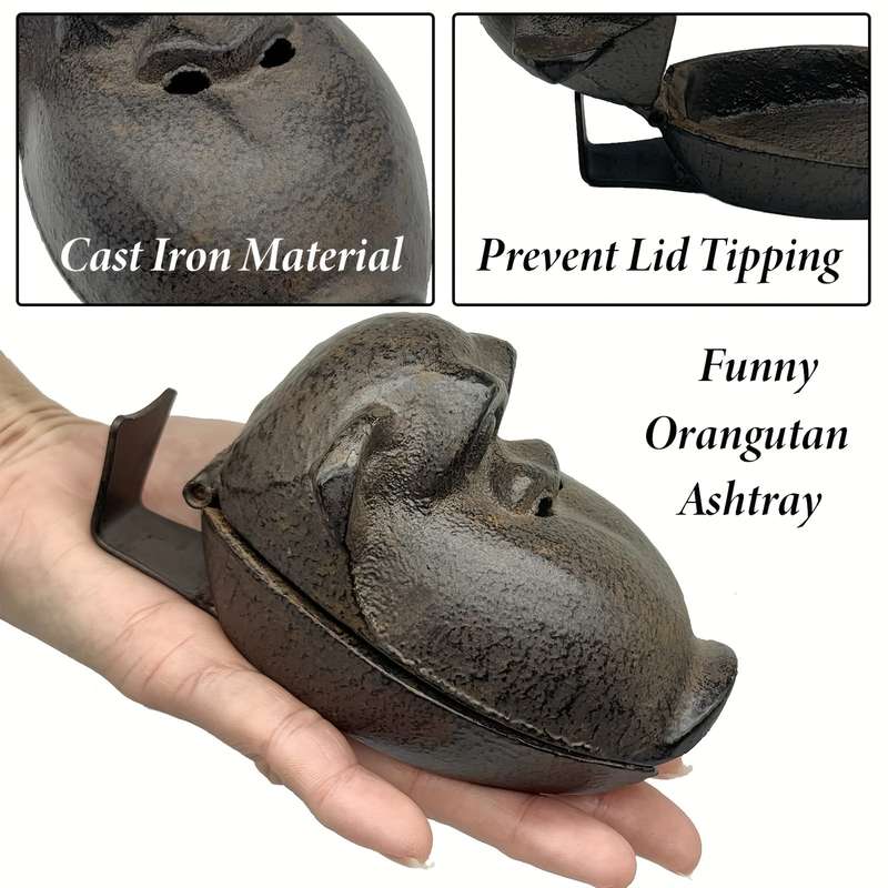 1pc Vintage Cast Iron Monkey Ashtray with Lid Unique Orangutan Design Perfect for Home Office