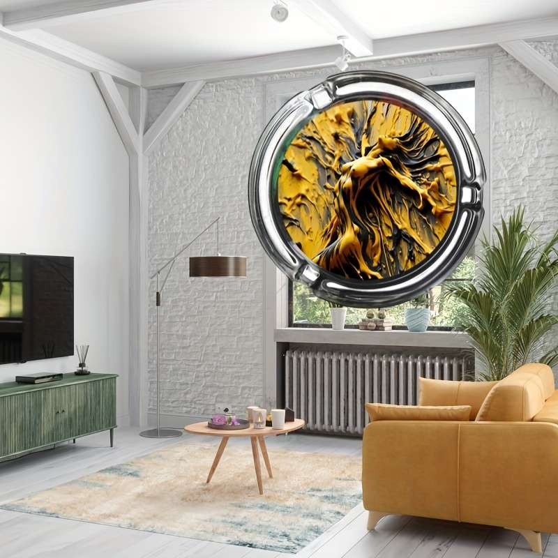 1pc Creative Art Glass Ashtray Yellow Round Holiday Gift Ashtray Fashionable and Popular Theme V