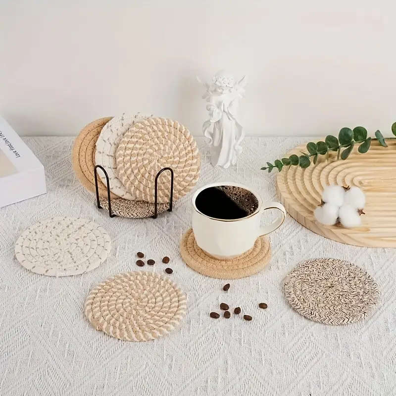 8pcs Chic Woven Placemat Set Heat-Resistant Anti-Scald Coasters for Pots Plates Light