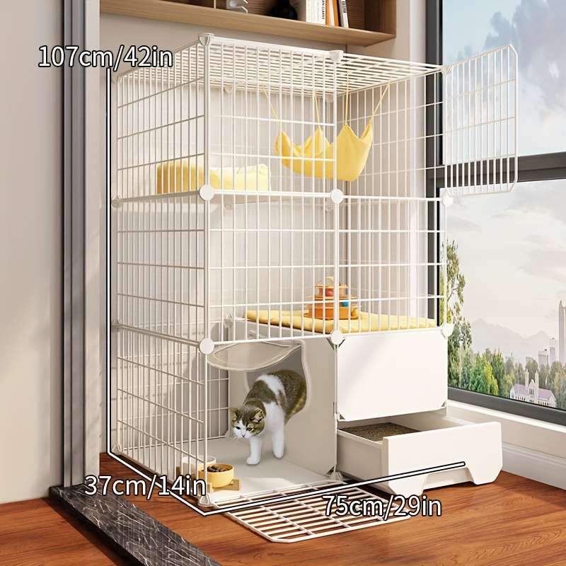 1pc 2-row external litter box Pet Cage