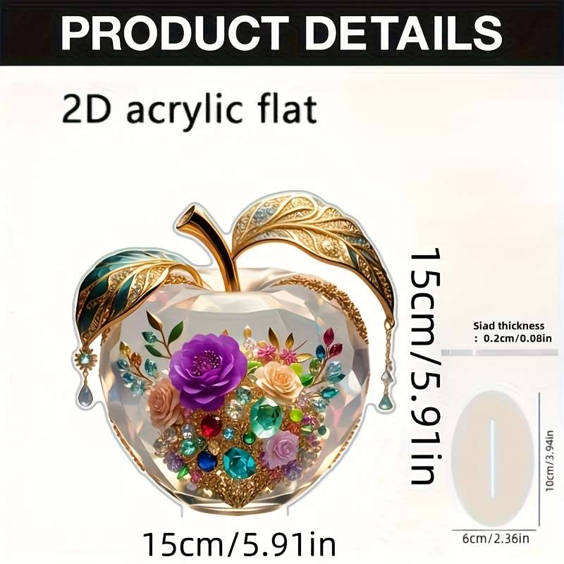 1pc 2D Flat  Printing  Acrylic Apple Floral Desk Decor Vibrant Rose Gemstone Design Ide
