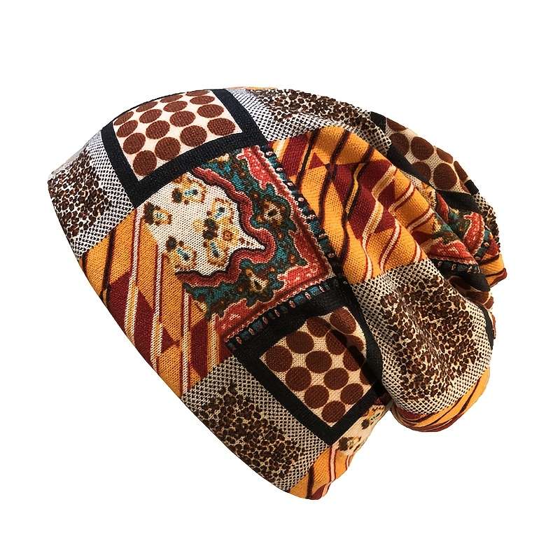 1pc Unisex Printed Beanie Hat Scarf Casual Style High Stretch Polyester with Elastane Light