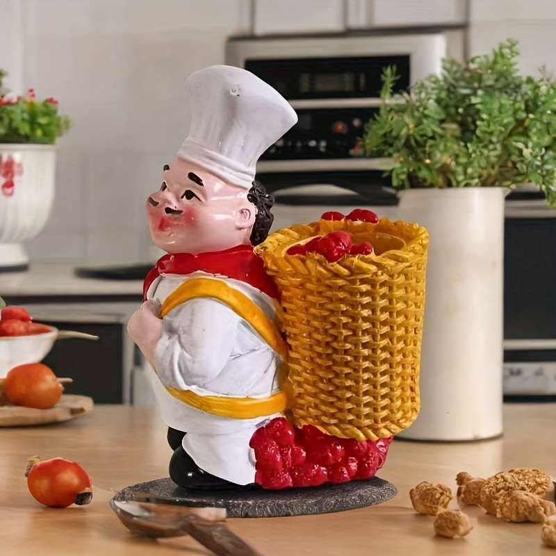1pc Chef Figurine Toothpick Holder ABS Resin Kitchen Decor with Basket Ideal for Hanukkah F