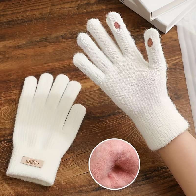 1 Pair Beige Color Warm Gloves
