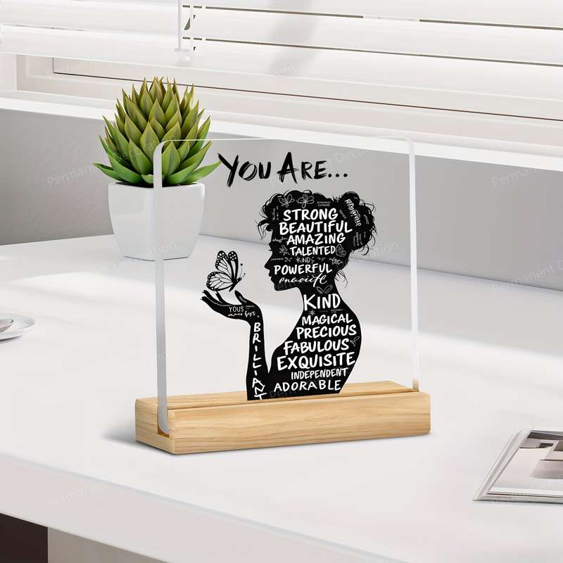 1pc 2D Flat   Inspirational Acrylic Desktop Decoration with Positive Affirmations "You Are Pow