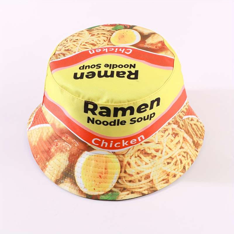 1pc Reversible Ramen Noodle Soup Bucket Hat Fun Cartoon Print Sun Protection Unisex Party