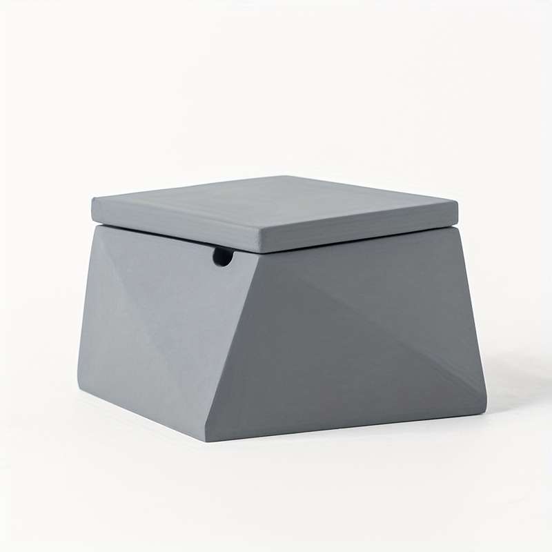 1pc Modern Geometric Stone Ashtray with Lid Light Blue Black Handcrafted Perfect for Indo