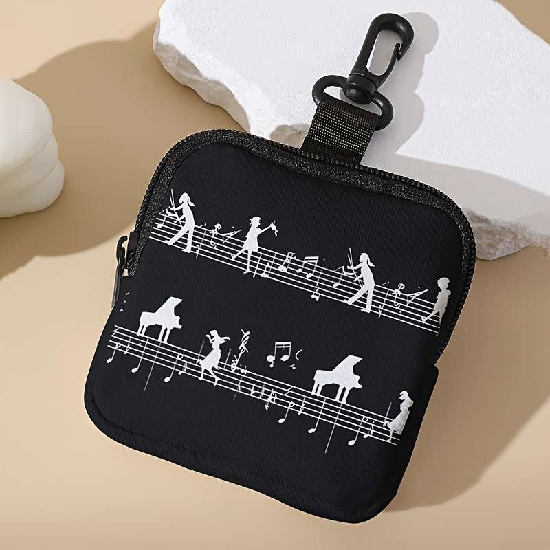1pc 1pc Coin Purse with Music Note for Man Pattern Print with Buckle and Zipper Pocket Multi-fun