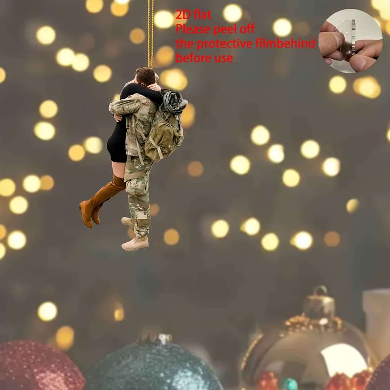 1pc 2D Flat   Acrylic Military Couple Car Mirror Hanging Ornament Romantic Soldier civil