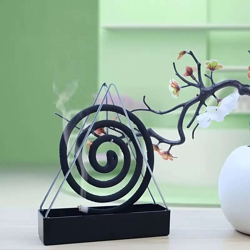 1pc Sleek Triangle Iron Mosquito Coil Holder with Plastic Tray Versatile Indoor Outdoor Incense Burn