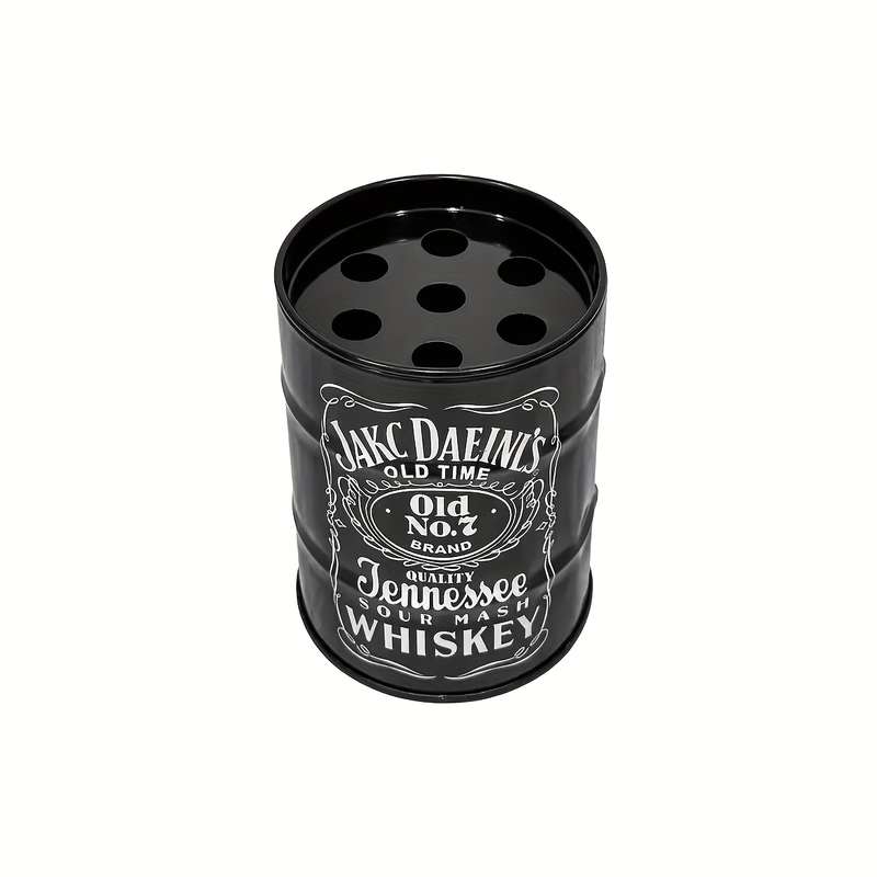 1pc Classic Black Metal Ashtray with "Angela Deans" Design Versatile Pen Makeup Brush Holder I
