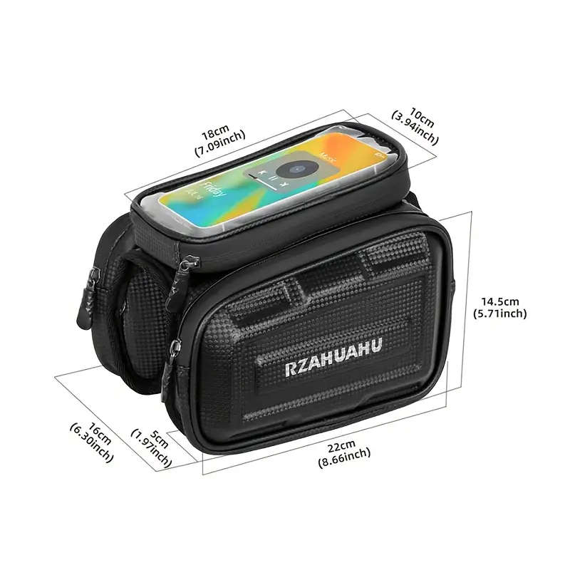 1pc Large-Capacity Bike Front Frame Bag Waterproof Adjustable Strap EVA Material Perfect for Road Mo