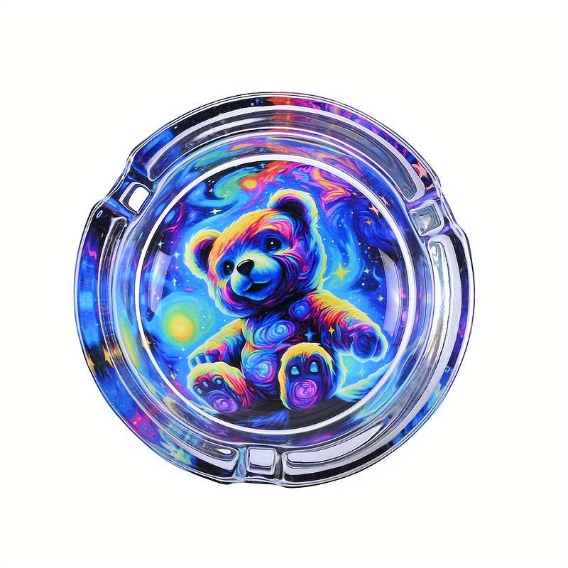 1pc Charming Cartoon Flower Glass Ashtray 85mm Round Perfect for Home Gifts