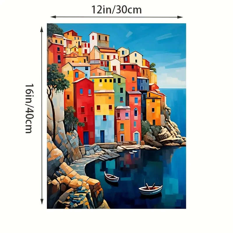 1pc Lakeside Village Canvas Print Frameless Waterproof Wall Art for Living Room Bedroom Office Uniqu