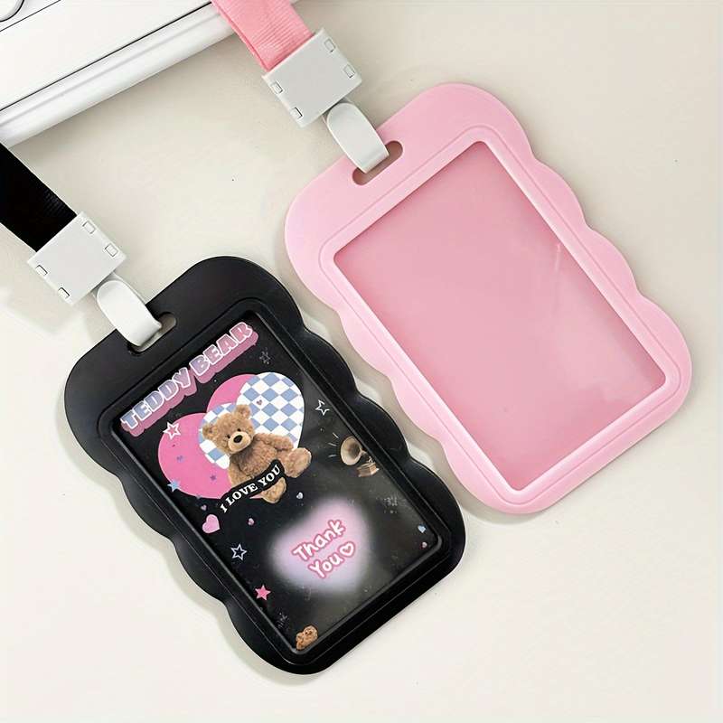 1pc 1 Set ABS Slide Card Holder 3 Inch ID Postcards Bus Rainbow Card Organizer With PP Buckle Lan