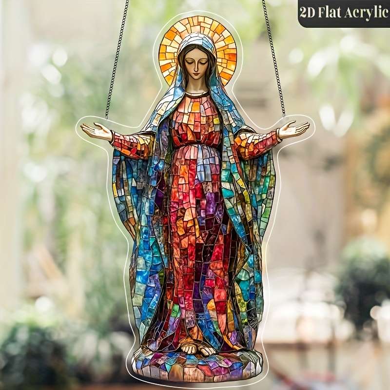 1pc 2D Flat   Sacred Acrylic Sun Catcher Virgin Mary Hanging Decoration Religious Christmas