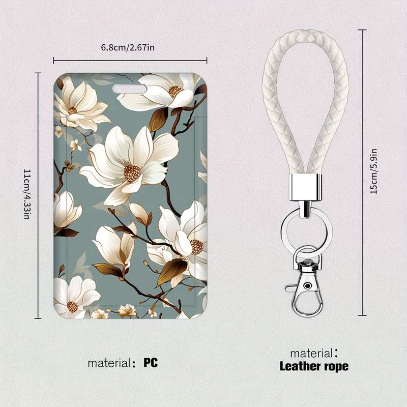 1pc A Card Holder for Doctors And Nurses Featuring a White Magnolia Flower Design Suitable for Bus