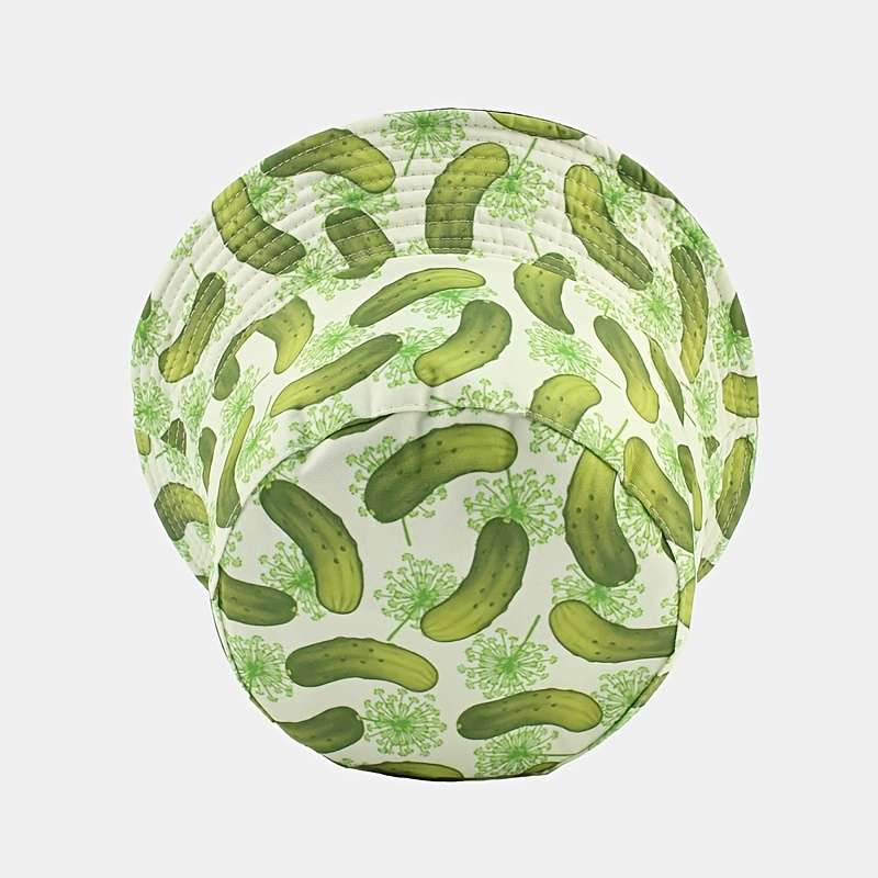 1pc Summer 2023 New Arrival Reversible Bucket Hat with Vibrant Cucumber Print Double-Sided Fishe