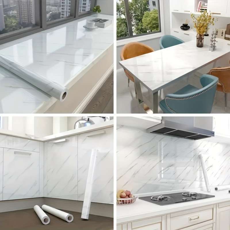 1pc Marble Pattern Self-Adhesive Kitchen Countertop Sticker 200x40cm Waterproof Oil-Resistan