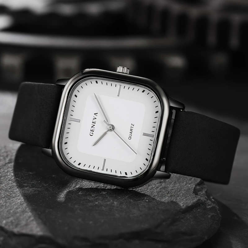 1pc Set Men'S Trendy Square Minimalist Quartz Watch with a Scale Dial Does Not Include a Watch Box