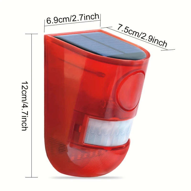1pc Solar-Powered Security Alarm with 129Db Siren 6 LED Flashing Warning 400Mah Rechargeable Lithium
