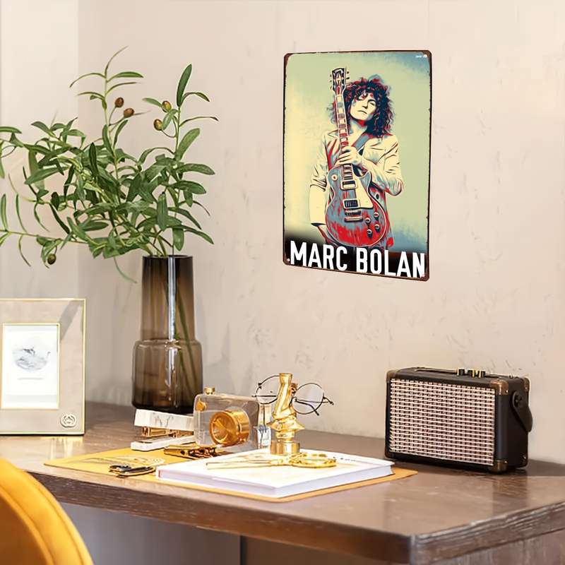 1pc Vintage Marc Bolan Metal Wall Art Sign 20.32cm x 30.48cm Durable Iron Decor with Electric Gui