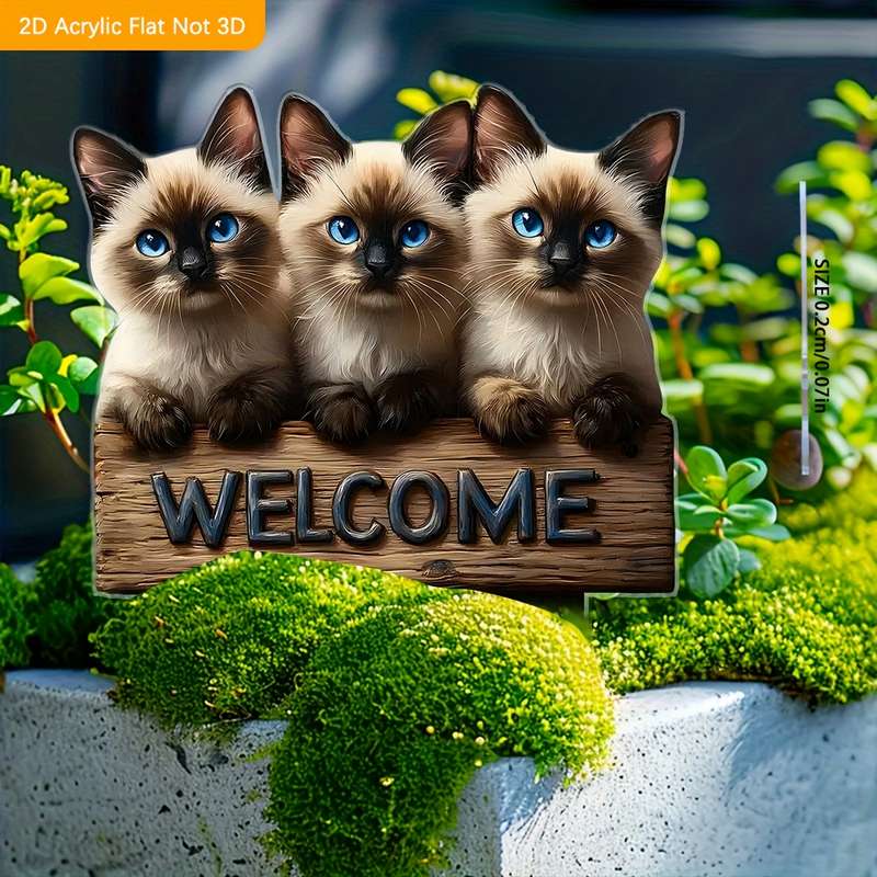 1pc 2D Flat  3 Cute Kitten Garden Sign  Acrylic Flat Animal Series Outdoor Decor for Lawn G