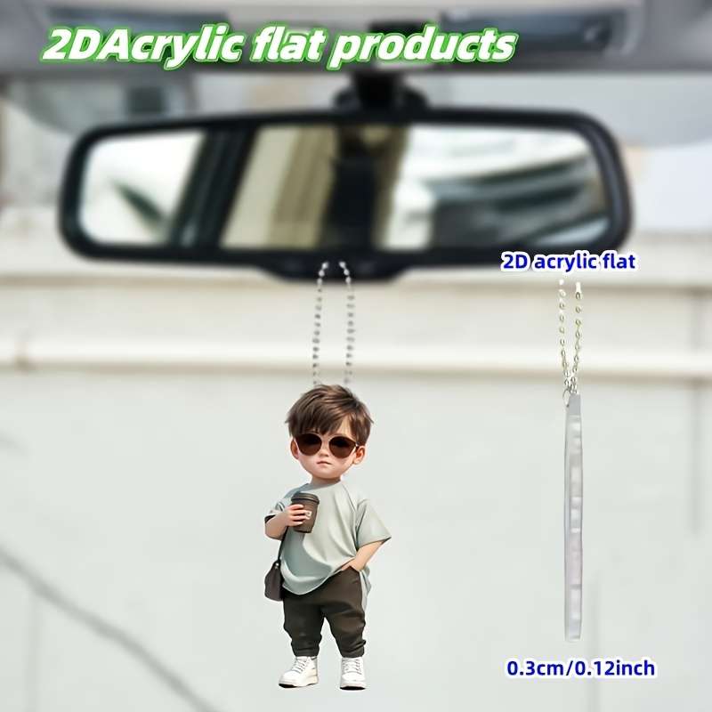 1pc 2D Flat   Cool Glasses Boy Acrylic Car Pendant  Design Multi-Functional Decorativ